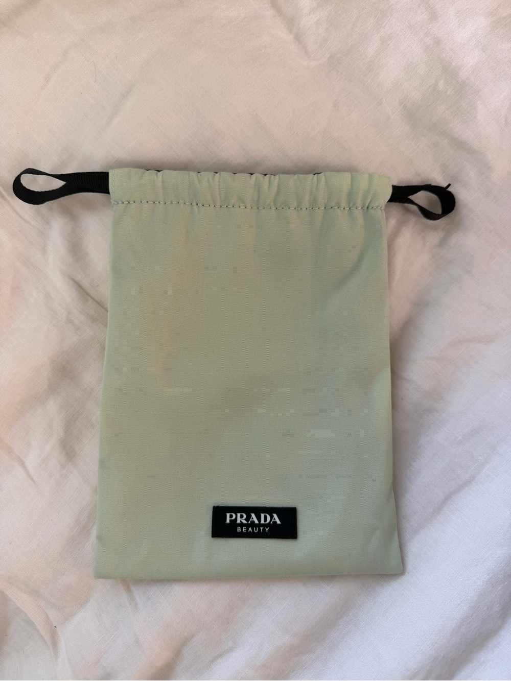 Prada Light Green Drawstring Beauty Pouch with Black Accents